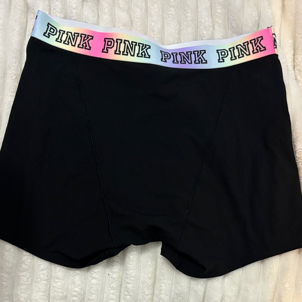 PINK Victoria's Secret Black Shorts with Multicolor Waistband - Picture 2 of 3